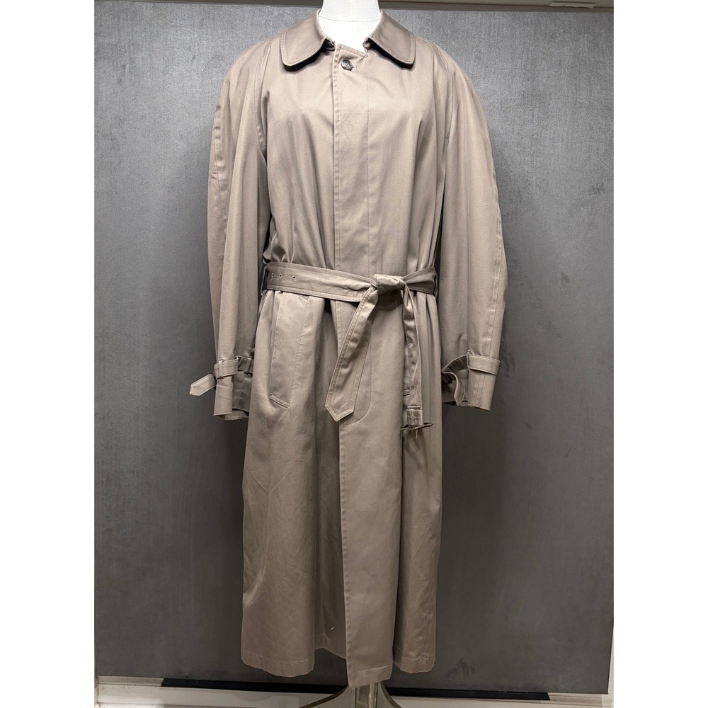 Vtg Jos A Bank Trench Coat Mens 40R Tan Belted Wool Lined Cotton Overcoat Long